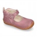 SOFT Rustic Nappa leather OKAA ECO Girl Mary Jane shoes laceless and with toe cap.