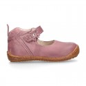 SOFT Rustic Nappa leather OKAA ECO Girl Mary Jane shoes laceless and with toe cap.