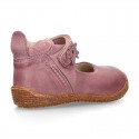 SOFT Rustic Nappa leather OKAA ECO Girl Mary Jane shoes laceless and with toe cap.