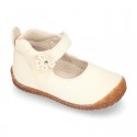 SOFT Rustic Nappa leather OKAA ECO Girl Mary Jane shoes laceless and with toe cap.