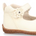 SOFT Rustic Nappa leather OKAA ECO Girl Mary Jane shoes laceless and with toe cap.