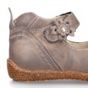 SOFT Rustic Nappa leather OKAA ECO Girl Mary Jane shoes laceless and with toe cap.