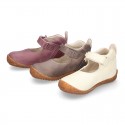 SOFT Rustic Nappa leather OKAA ECO Girl Mary Jane shoes laceless and with toe cap.