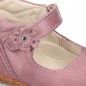 SOFT Rustic Nappa leather OKAA ECO Girl Mary Jane shoes laceless and with toe cap.