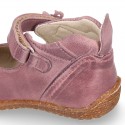 SOFT Rustic Nappa leather OKAA ECO Girl Mary Jane shoes laceless and with toe cap.