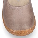 SOFT Rustic Nappa leather OKAA ECO Girl Mary Jane shoes laceless and with toe cap.