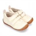 SOFT Rustic Nappa leather OKAA ECO Kids Tennis shoes laceless and with toe cap.