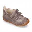 SOFT Rustic Nappa leather OKAA ECO Kids Tennis shoes laceless and with toe cap.
