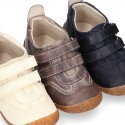 SOFT Rustic Nappa leather OKAA ECO Kids Tennis shoes laceless and with toe cap.