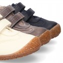 SOFT Rustic Nappa leather OKAA ECO Kids Tennis shoes laceless and with toe cap.