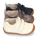 SOFT Rustic Nappa leather OKAA ECO Kids Tennis shoes laceless and with toe cap.