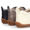 SOFT Rustic Nappa leather OKAA ECO Kids Tennis shoes laceless and with toe cap.