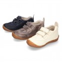 SOFT Rustic Nappa leather OKAA ECO Kids Tennis shoes laceless and with toe cap.