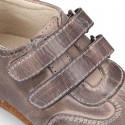 SOFT Rustic Nappa leather OKAA ECO Kids Tennis shoes laceless and with toe cap.