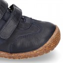 SOFT Rustic Nappa leather OKAA ECO Kids Tennis shoes laceless and with toe cap.