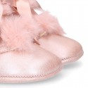 Little ankle boots for babies in MAKE UP PINK Nappa leather.
