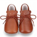 TAN color Soft Nappa leather little BEAR bootie for babies.