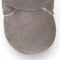 Suede leather Baby safari boots laceless and with wool knit lining.