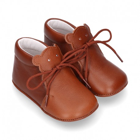 TAN color Soft Nappa leather little BEAR bootie for babies.