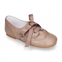 LAMINATED COPPER leather Girl Laces up shoes with silk laces.