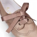 LAMINATED COPPER leather Girl Laces up shoes with silk laces.