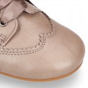 LAMINATED COPPER leather Girl Laces up shoes with silk laces.