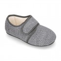 New design wool knit kids home shoes closed with hook and loop strap.