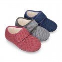 New design wool knit kids home shoes closed with hook and loop strap.