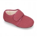 New design wool knit kids home shoes closed with hook and loop strap.