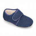 New design wool knit kids home shoes closed with hook and loop strap.