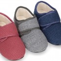 New design wool knit kids home shoes closed with hook and loop strap.