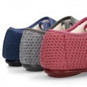 New design wool knit kids home shoes closed with hook and loop strap.