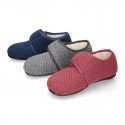 New design wool knit kids home shoes closed with hook and loop strap.