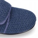 New design wool knit kids home shoes closed with hook and loop strap.