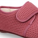 New design wool knit kids home shoes closed with hook and loop strap.