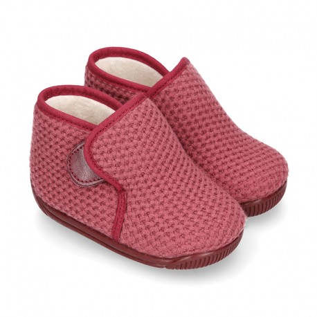 Soft Wool knit kids ankle home shoes laceless.