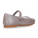 LAMINATED leather classic Girl Mary Jane shoes with hook and loop strap with button design.