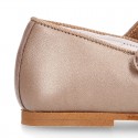 LAMINATED leather classic Girl Mary Jane shoes with hook and loop strap with button design.