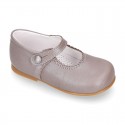 LAMINATED Classic Nappa Leather Girl little Mary Jane shoes with button.