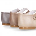 LAMINATED Classic Nappa Leather Girl little Mary Jane shoes with button.