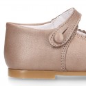 LAMINATED Classic Nappa Leather Girl little Mary Jane shoes with button.
