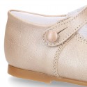 LAMINATED Classic Nappa Leather Girl little Mary Jane shoes with button.