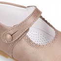 LAMINATED Classic Nappa Leather Girl little Mary Jane shoes with button.