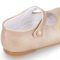 LAMINATED Classic Nappa Leather Girl little Mary Jane shoes with button.