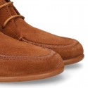 MOHICAN style Kids ankle boots with fake hair neck design in TAN color suede leather.