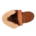 MOHICAN style Kids ankle boots with fake hair neck design in TAN color suede leather.