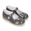 Classic PATENT leather little girl Mary Janes with hook and loop with button.