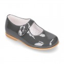 Classic PATENT leather little girl Mary Janes with hook and loop with button.