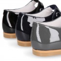 Classic PATENT leather little girl Mary Janes with hook and loop with button.