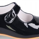 Classic PATENT leather little girl Mary Janes with hook and loop with button.